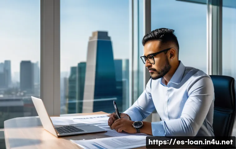 사업자 대출 신청 방법 - A professional small business owner in Mexico City sitting at a modern office desk, reviewing detail...