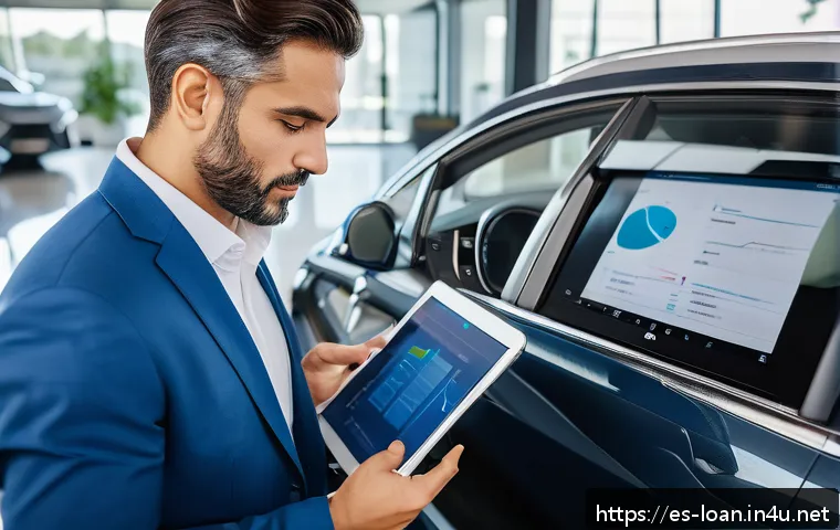 리스 차량 유지비 계산 - A professional Spanish urban driver checking a detailed leasing contract breakdown inside a modern c...